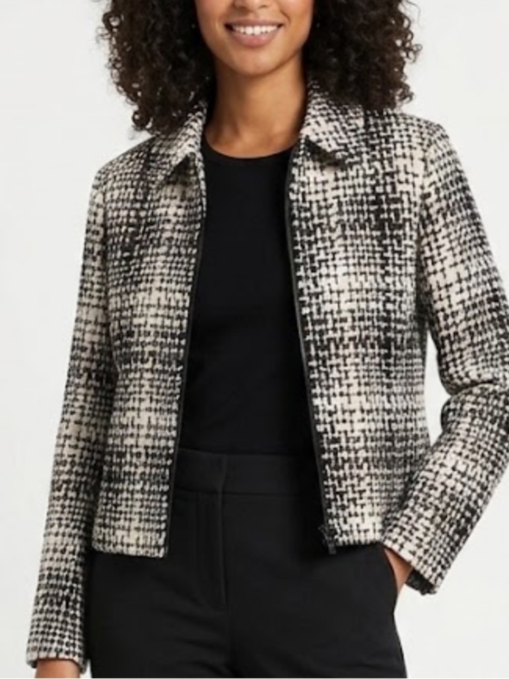 Jones New York Black & White Textured Tweed Jacket